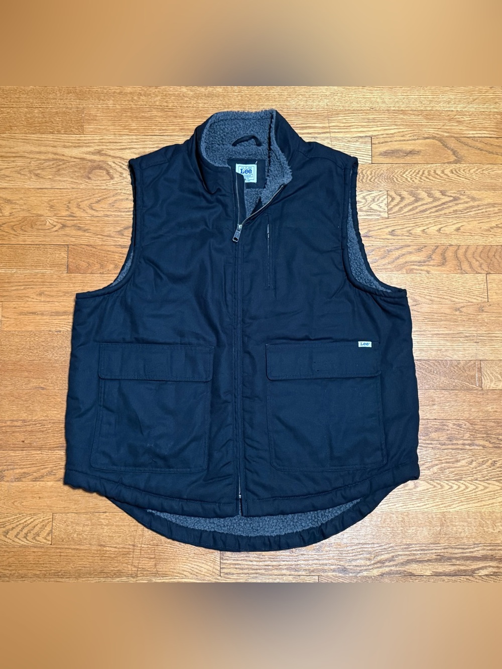 Men’s (XL) Sherpa Lined Mock Collar Full Zip Canvas Black Workwear Vest EUC